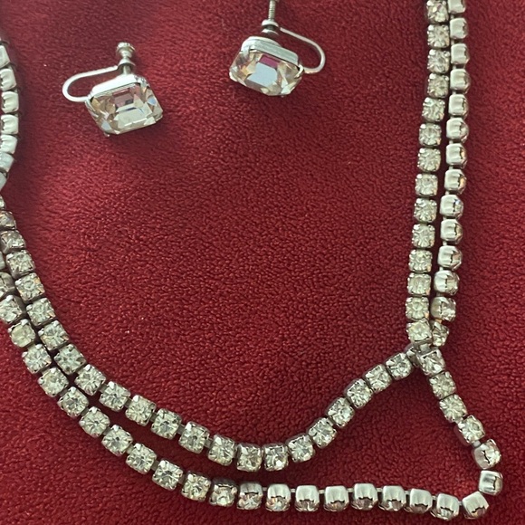 Vintage Rhinestone 2 Row Choker and Earrings - Picture 8 of 9